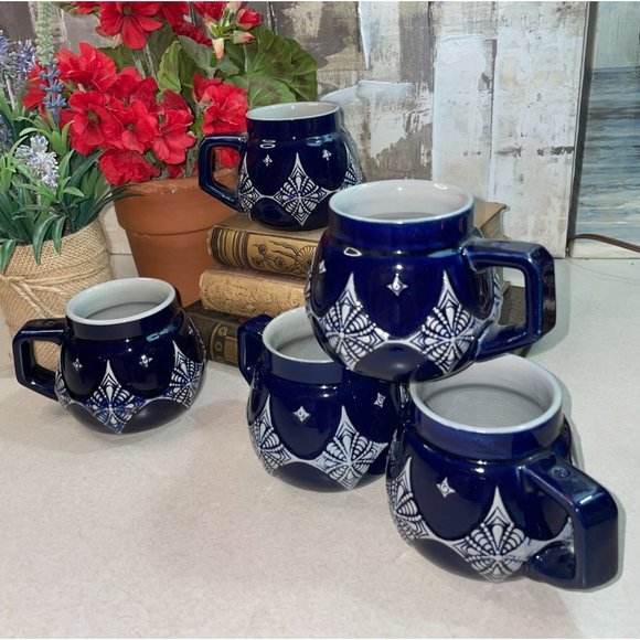 SET Vintage AG Wick Werke Blue Gray Porcelain Art Deco Mugs Cups Steins Germany - Picture 6 of 16